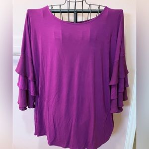 Magenta purple ruffle sleeve tunic